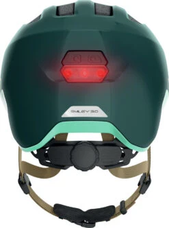 ABUS Smiley 3.0 ACE LED Kinder-Fahrradhelm - Royal Green -Fahrradausrüstungs Geschäft 677113 SMILEY 3 0 ACE LED ROYAL GREEN REAR CMYK 3